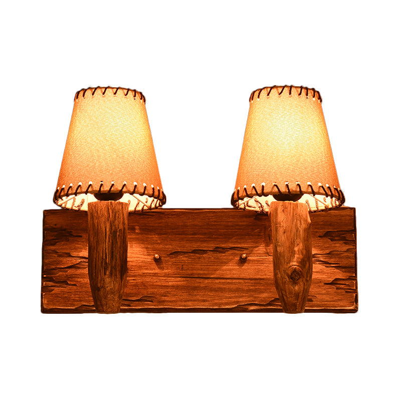 Vivolux | Vintage Getaperde Wandlamp 1/2 Lichten Stoffenwandverlichting in Hout voor Eetkamer