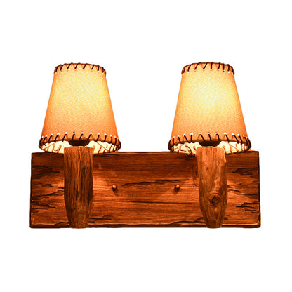 Vivolux | Vintage Getaperde Wandlamp 1/2 Lichten Stoffenwandverlichting in Hout voor Eetkamer