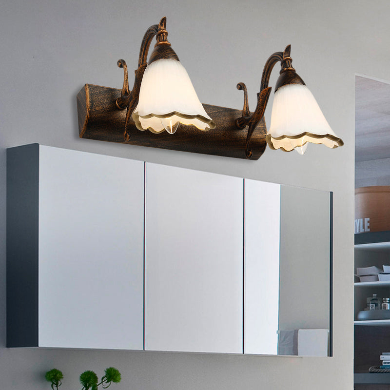 Vivolux | Blumen Bad Wand Leuchte Klassisches Opalglas 2/3/4 Lichter Bronze/Weiß Make-Up Beleuchtung