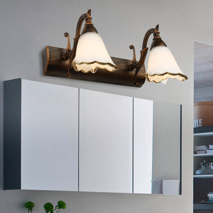 Vivolux | Blumen Bad Wand Leuchte Klassisches Opalglas 2/3/4 Lichter Bronze/Weiß Make-Up Beleuchtung