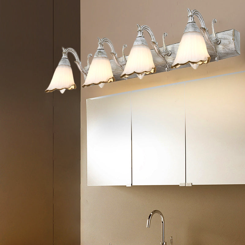 Vivolux | Blumen Bad Wand Leuchte Klassisches Opalglas 2/3/4 Lichter Bronze/Weiß Make-Up Beleuchtung