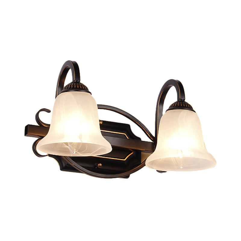 Vivolux | 2/3 Lichten Vanity Lamp Vintage Curvy Arm Melkglas Wandlamp in Zwart voor Badkamer