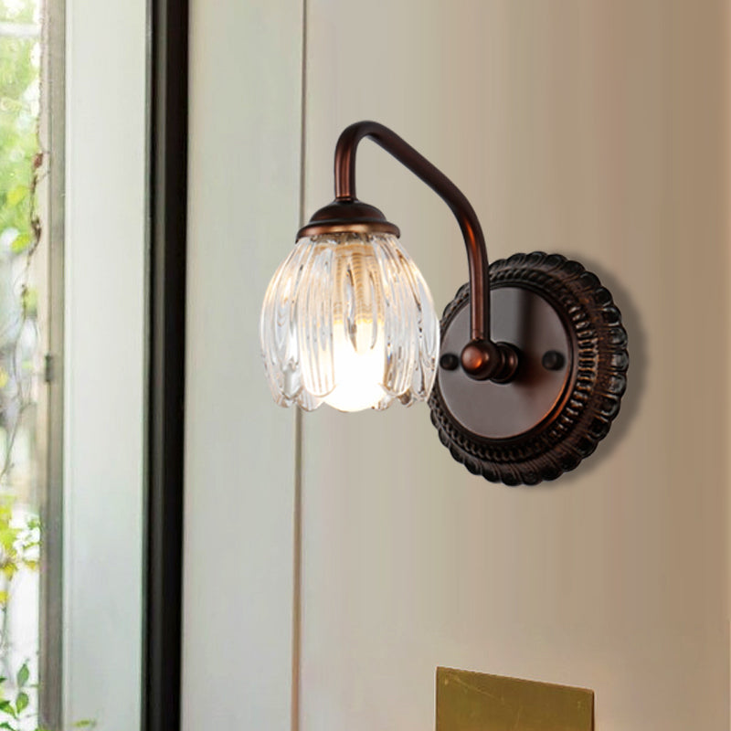 Vivolux | Blumen Badezimmer Wandleuchte Vintage Klar Texturiertes Glas 2/3/4 Lichter Kupfer Make-Up Beleuchtung