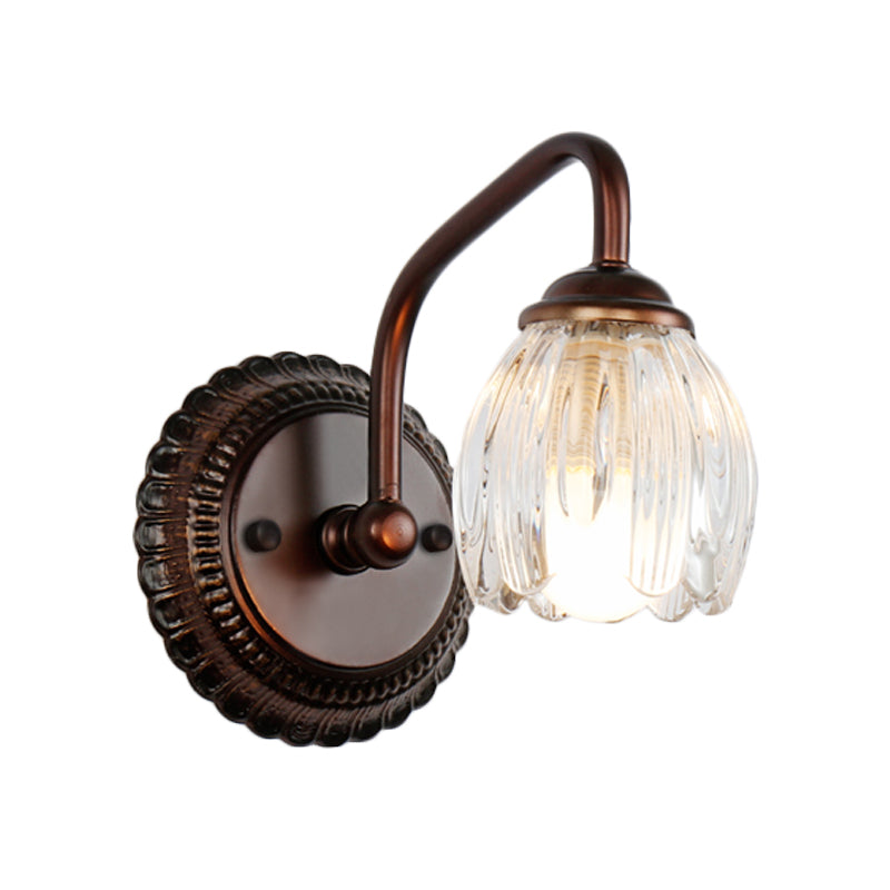 Vivolux | Blumen Badezimmer Wandleuchte Vintage Klar Texturiertes Glas 2/3/4 Lichter Kupfer Make-Up Beleuchtung