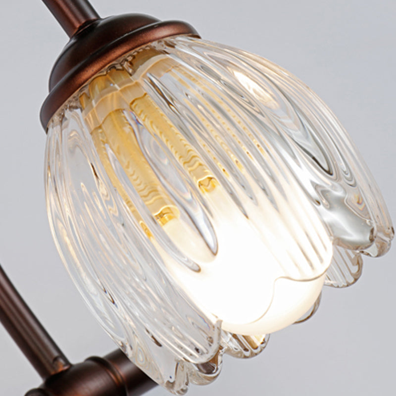 Vivolux | Blumen Badezimmer Wandleuchte Vintage Klar Texturiertes Glas 2/3/4 Lichter Kupfer Make-Up Beleuchtung