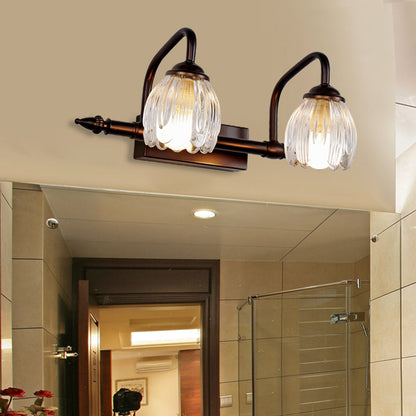 Vivolux | Blumen Badezimmer Wandleuchte Vintage Klar Texturiertes Glas 2/3/4 Lichter Kupfer Make-Up Beleuchtung