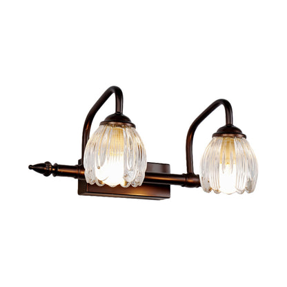 Vivolux | Blumen Badezimmer Wandleuchte Vintage Klar Texturiertes Glas 2/3/4 Lichter Kupfer Make-Up Beleuchtung