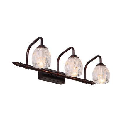 Vivolux | Blumen Badezimmer Wandleuchte Vintage Klar Texturiertes Glas 2/3/4 Lichter Kupfer Make-Up Beleuchtung