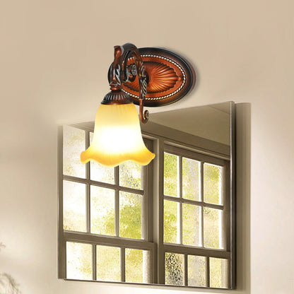 Vivolux | Geschwungene Badezimmer Vanity Lampe Traditionelles Mattglas 1/2/3 Lichter Kupfer Wandleuchte Lichtarmatur