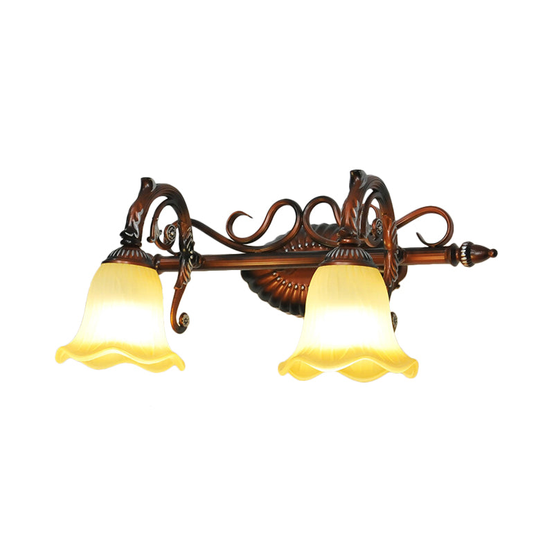 Vivolux | Geschwungene Badezimmer Vanity Lampe Traditionelles Mattglas 1/2/3 Lichter Kupfer Wandleuchte Lichtarmatur