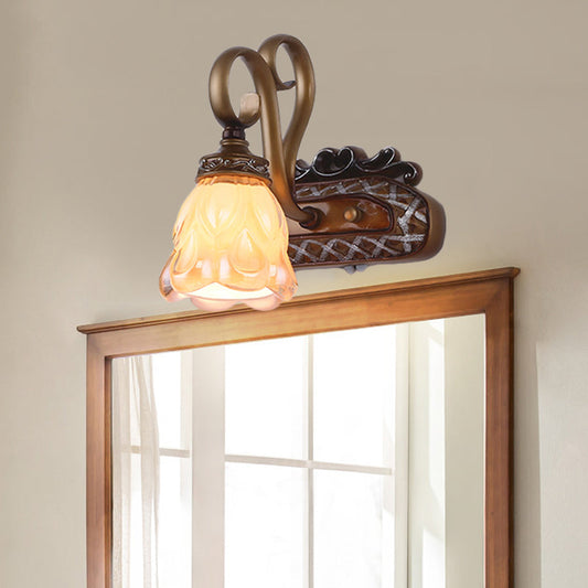 Vivolux | Tan Textured Glas IJzeren Wandlamp Flared 1/2 Lichten Traditionele Wand Gemonteerde Vanity Light
