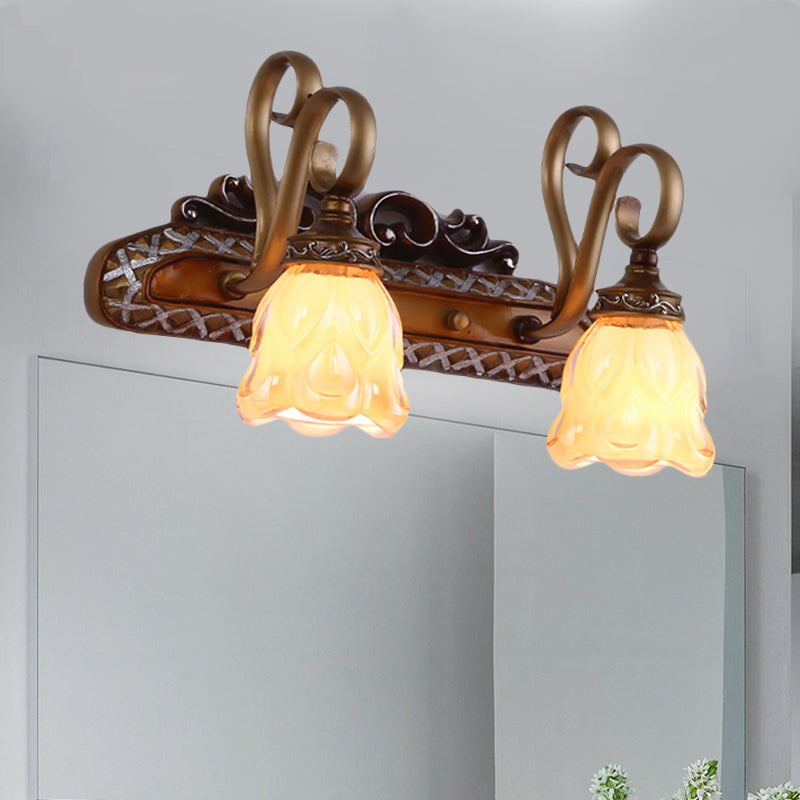 Vivolux | Tan Textured Glas IJzeren Wandlamp Flared 1/2 Lichten Traditionele Wand Gemonteerde Vanity Light