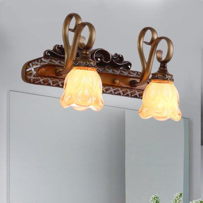 Vivolux | Tan Textured Glas IJzeren Wandlamp Flared 1/2 Lichten Traditionele Wand Gemonteerde Vanity Light