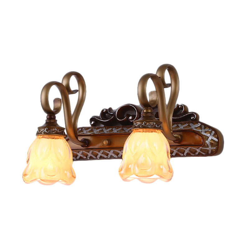 Vivolux | Tan Textured Glas IJzeren Wandlamp Flared 1/2 Lichten Traditionele Wand Gemonteerde Vanity Light