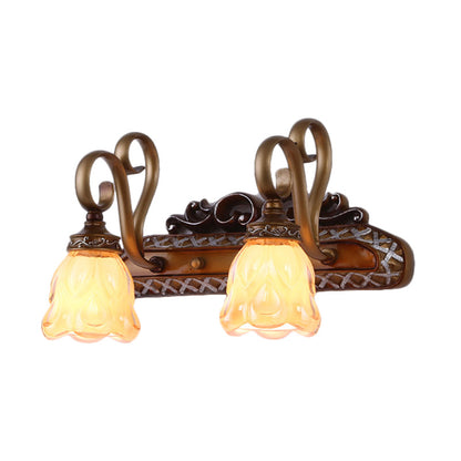 Vivolux | Tan Textured Glas IJzeren Wandlamp Flared 1/2 Lichten Traditionele Wand Gemonteerde Vanity Light