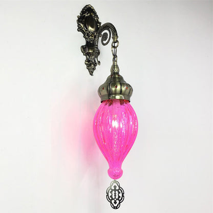 Vivolux | Traditionele Druppel Wandlamp Zwart/Wit/Lichtblauw Glas 1 Kop Wandgemonteerde Lamp met Gegraveerde Metalen Arm