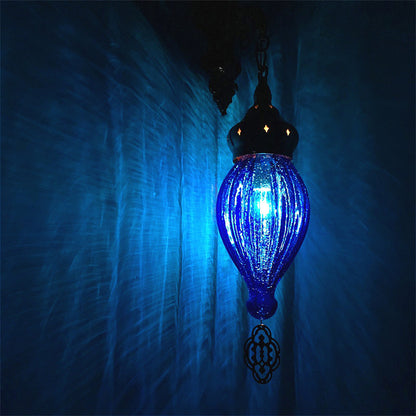 Vivolux | Traditionele Druppel Wandlamp Zwart/Wit/Lichtblauw Glas 1 Kop Wandgemonteerde Lamp met Gegraveerde Metalen Arm