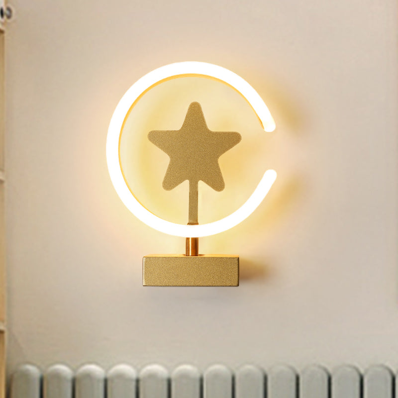 Vivolux | Witte/Gouden Cirkel Flush Mount Wandlamp met Sterpatroon Cartoon Acryl LED Wandverlichting, Warm/Wit Licht