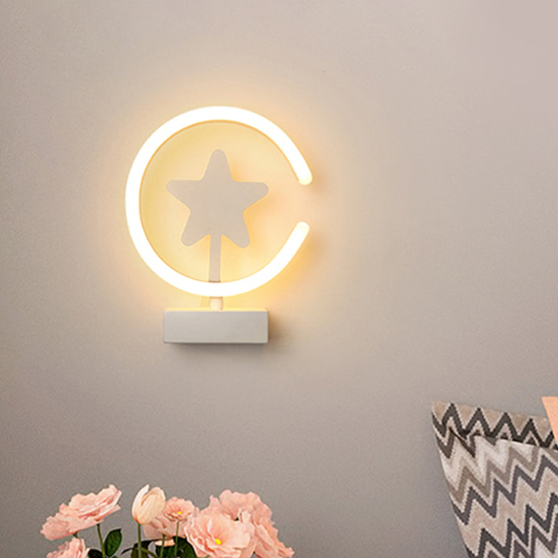 Vivolux | Witte/Gouden Cirkel Flush Mount Wandlamp met Sterpatroon Cartoon Acryl LED Wandverlichting, Warm/Wit Licht