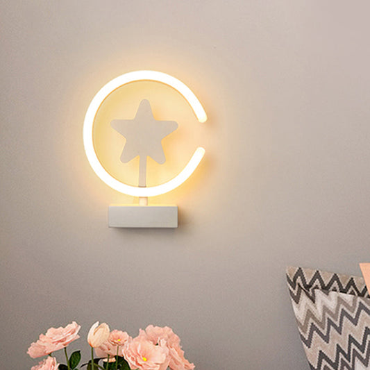 Vivolux | Witte/Gouden Cirkel Flush Mount Wandlamp met Sterpatroon Cartoon Acryl LED Wandverlichting, Warm/Wit Licht