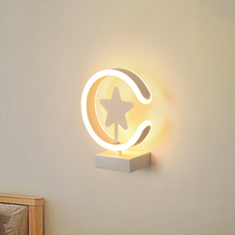 Vivolux | Witte/Gouden Cirkel Flush Mount Wandlamp met Sterpatroon Cartoon Acryl LED Wandverlichting, Warm/Wit Licht