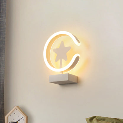 Vivolux | Witte/Gouden Cirkel Flush Mount Wandlamp met Sterpatroon Cartoon Acryl LED Wandverlichting, Warm/Wit Licht