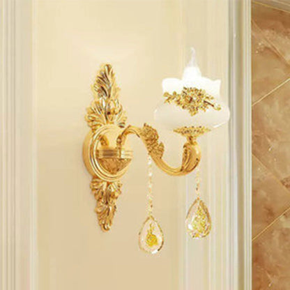 Vivolux | Klassische Kronleuchter Hängelampe Fake Jade Pendellampe mit gebogenem Arm in Gold