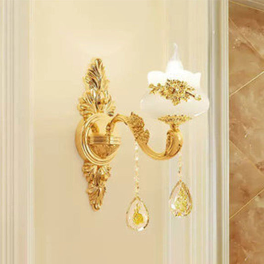 Vivolux | Klassische Kronleuchter Hängelampe Fake Jade Pendellampe mit gebogenem Arm in Gold