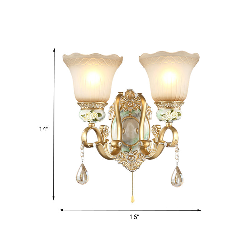 Vivolux | Gouden Scallop Wandlamp Vintage Witte Glas 1/2 Lichten Woonkamer Sconces Licht met Gouden Arm en Achterplaat