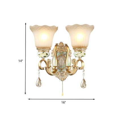 Vivolux | Gouden Scallop Wandlamp Vintage Witte Glas 1/2 Lichten Woonkamer Sconces Licht met Gouden Arm en Achterplaat