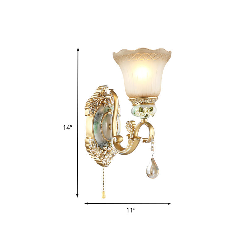 Vivolux | Gouden Scallop Wandlamp Vintage Witte Glas 1/2 Lichten Woonkamer Sconces Licht met Gouden Arm en Achterplaat