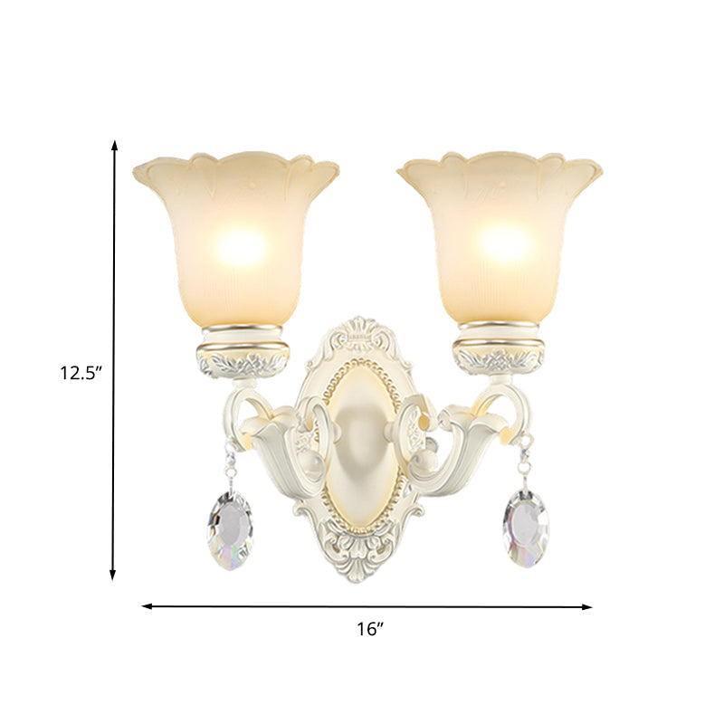 Vivolux | Eivory Flower Wall Light Traditionele Witte Glas 1/2 Lichten Woonkamer Sconces Licht