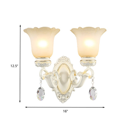 Vivolux | Eivory Flower Wall Light Traditionele Witte Glas 1/2 Lichten Woonkamer Sconces Licht