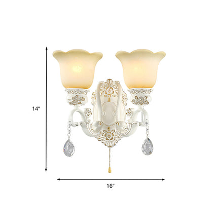 Vivolux | Gekartelde Witte Glas Wandlamp Traditioneel 1/2 Lichten Wandlamp met Irriserende Resin Achterplaat