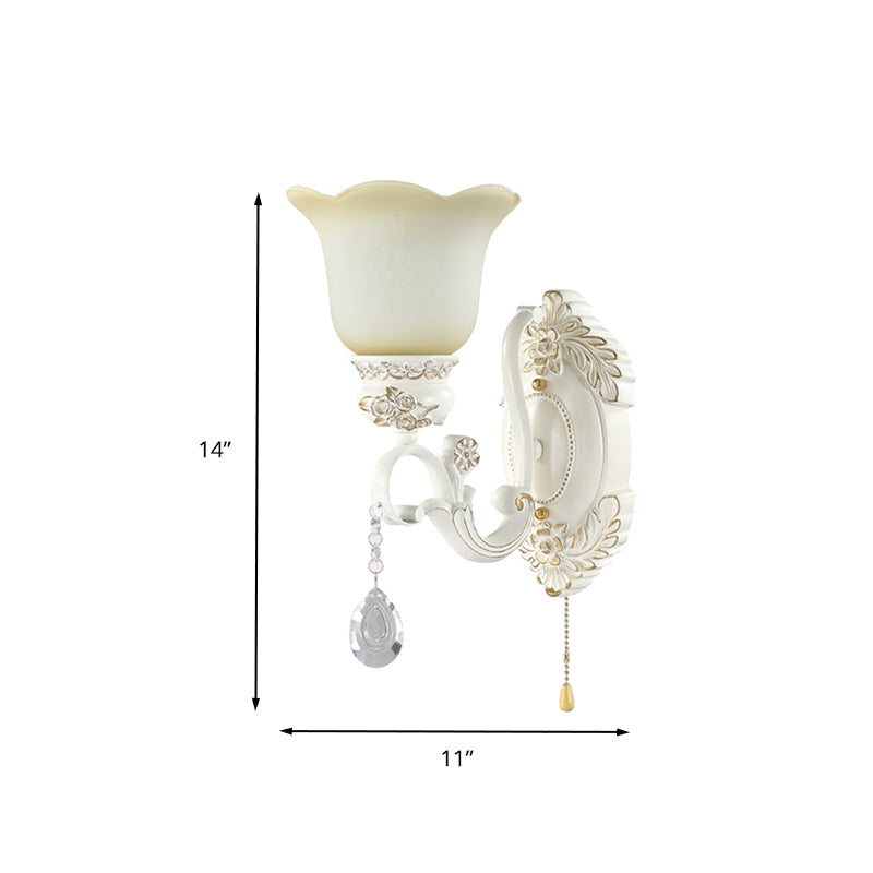 Vivolux | Gekartelde Witte Glas Wandlamp Traditioneel 1/2 Lichten Wandlamp met Irriserende Resin Achterplaat