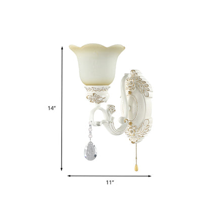 Vivolux | Gekartelde Witte Glas Wandlamp Traditioneel 1/2 Lichten Wandlamp met Irriserende Resin Achterplaat
