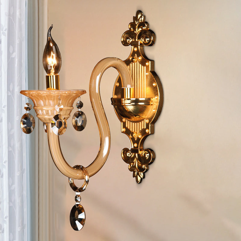 Vivolux | Gebogen Arm Witte Glazen Wandlamp Traditional 1 Hoofd Woonkamer Sconces Licht met Gevriesd Kristal Accent
