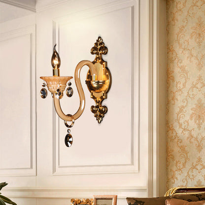 Vivolux | Gebogen Arm Witte Glazen Wandlamp Traditional 1 Hoofd Woonkamer Sconces Licht met Gevriesd Kristal Accent