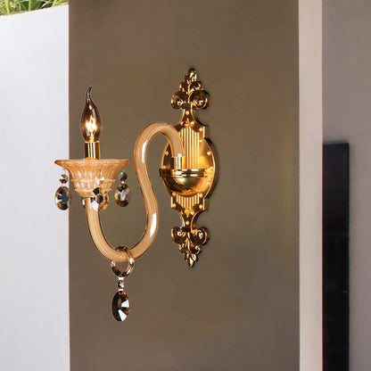 Vivolux | Gebogen Arm Witte Glazen Wandlamp Traditional 1 Hoofd Woonkamer Sconces Licht met Gevriesd Kristal Accent