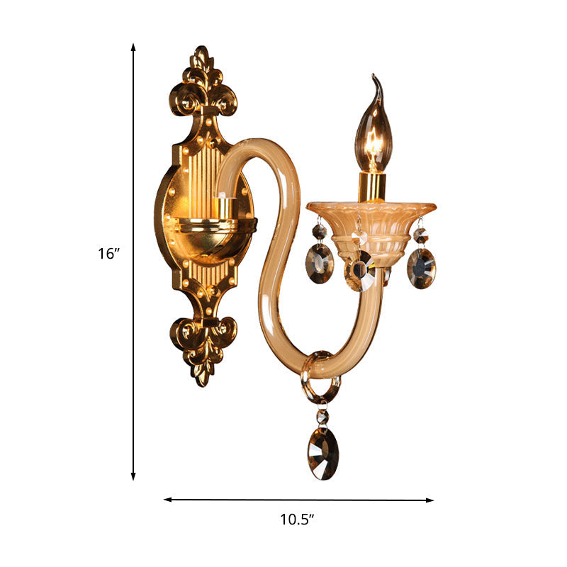 Vivolux | Gebogen Arm Witte Glazen Wandlamp Traditional 1 Hoofd Woonkamer Sconces Licht met Gevriesd Kristal Accent