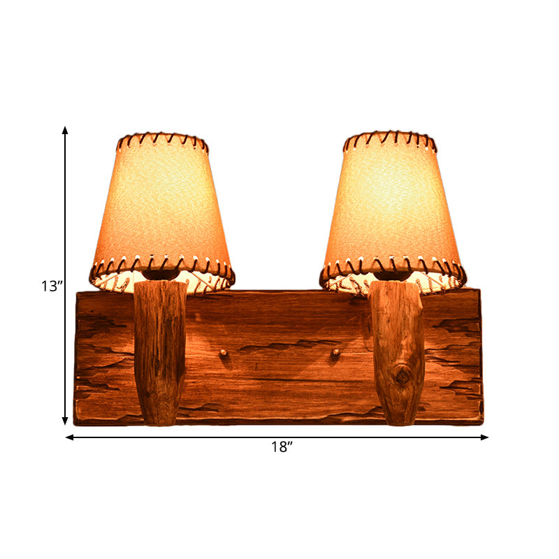 Vivolux | Vintage Getaperde Wandlamp 1/2 Lichten Stoffenwandverlichting in Hout voor Eetkamer