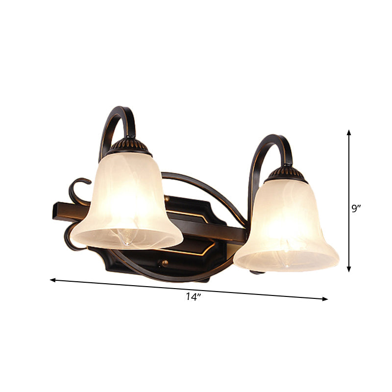Vivolux | 2/3 Lichten Vanity Lamp Vintage Curvy Arm Melkglas Wandlamp in Zwart voor Badkamer