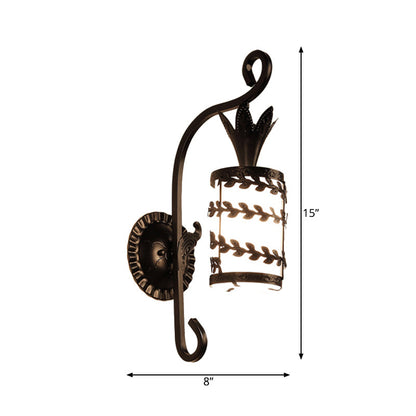 Vivolux | Blumen-/Blatt-/Metallrahmen-Korridor-Wandleuchte Landhausstil Milchglas 1 Licht Schwarzes Wandleuchtenelement