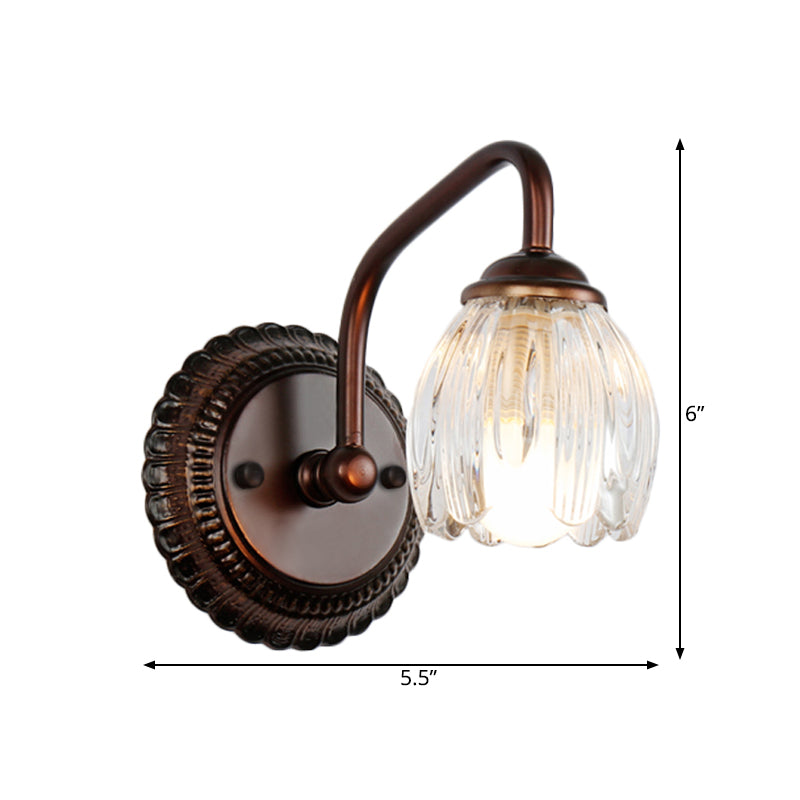 Vivolux | Blumen Badezimmer Wandleuchte Vintage Klar Texturiertes Glas 2/3/4 Lichter Kupfer Make-Up Beleuchtung