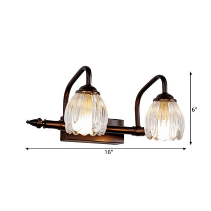 Vivolux | Blumen Badezimmer Wandleuchte Vintage Klar Texturiertes Glas 2/3/4 Lichter Kupfer Make-Up Beleuchtung