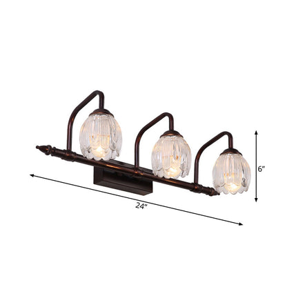 Vivolux | Blumen Badezimmer Wandleuchte Vintage Klar Texturiertes Glas 2/3/4 Lichter Kupfer Make-Up Beleuchtung