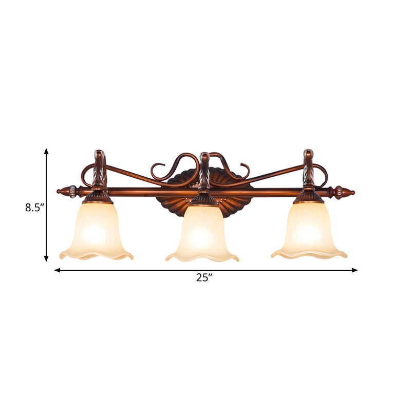 Vivolux | Geschwungene Badezimmer Vanity Lampe Traditionelles Mattglas 1/2/3 Lichter Kupfer Wandleuchte Lichtarmatur