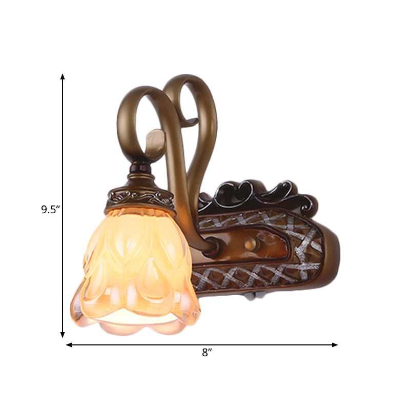 Vivolux | Tan Textured Glas IJzeren Wandlamp Flared 1/2 Lichten Traditionele Wand Gemonteerde Vanity Light