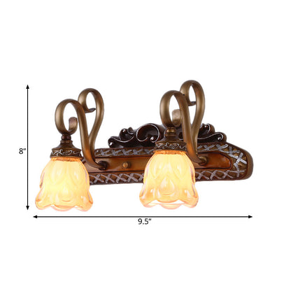 Vivolux | Tan Textured Glas IJzeren Wandlamp Flared 1/2 Lichten Traditionele Wand Gemonteerde Vanity Light