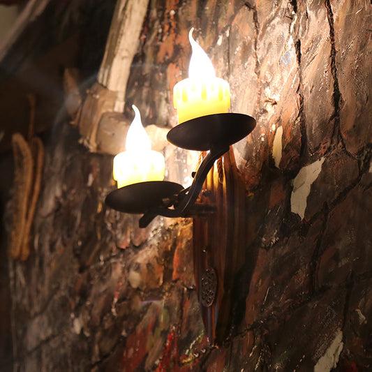 Vivolux | 2 Lichten Kaars Wandlamp Vintage Geel Hars Sconces Lichtarmatuur met Houten Achterplaat